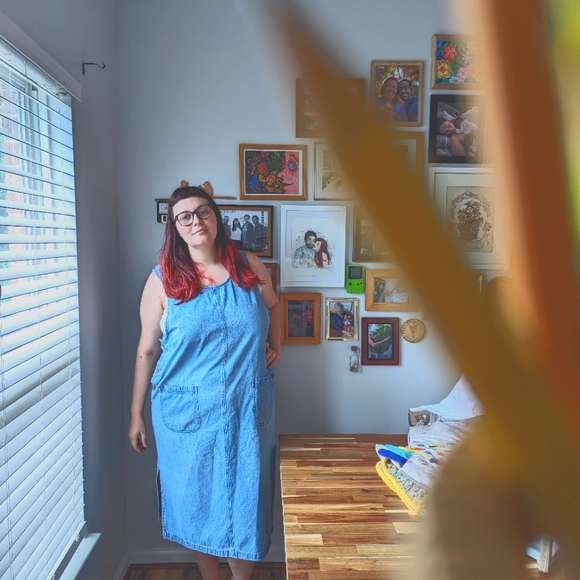 Plus size (2X) 90's Y2K, Vintage, Serengeti Jean Dress, pockets, 100% Cotton - Picture 3 of 8